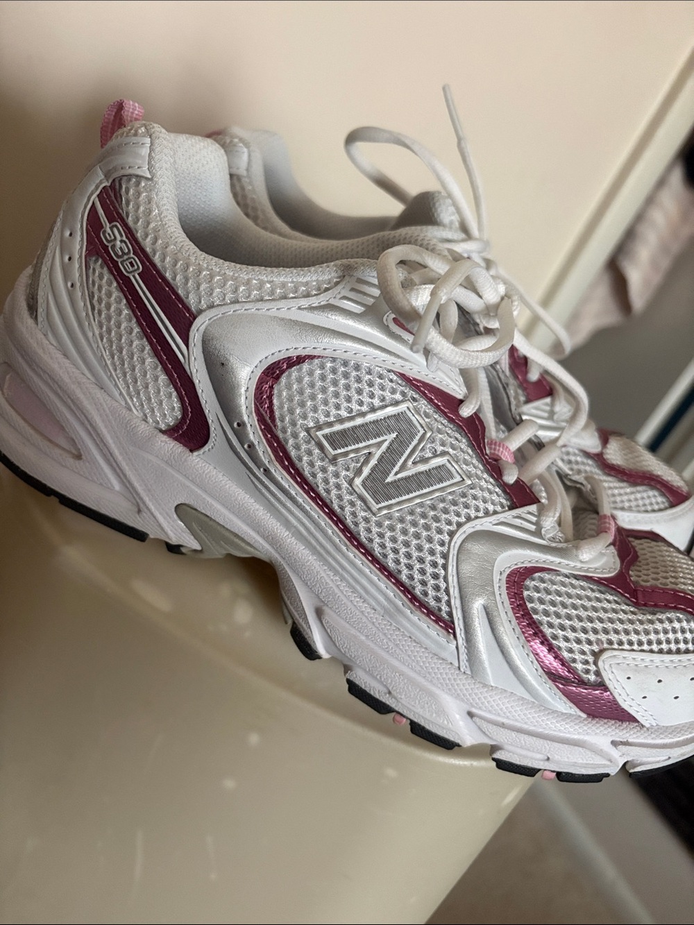 New Balance 530 White, silver and Pink Women's Athletic Sneakers